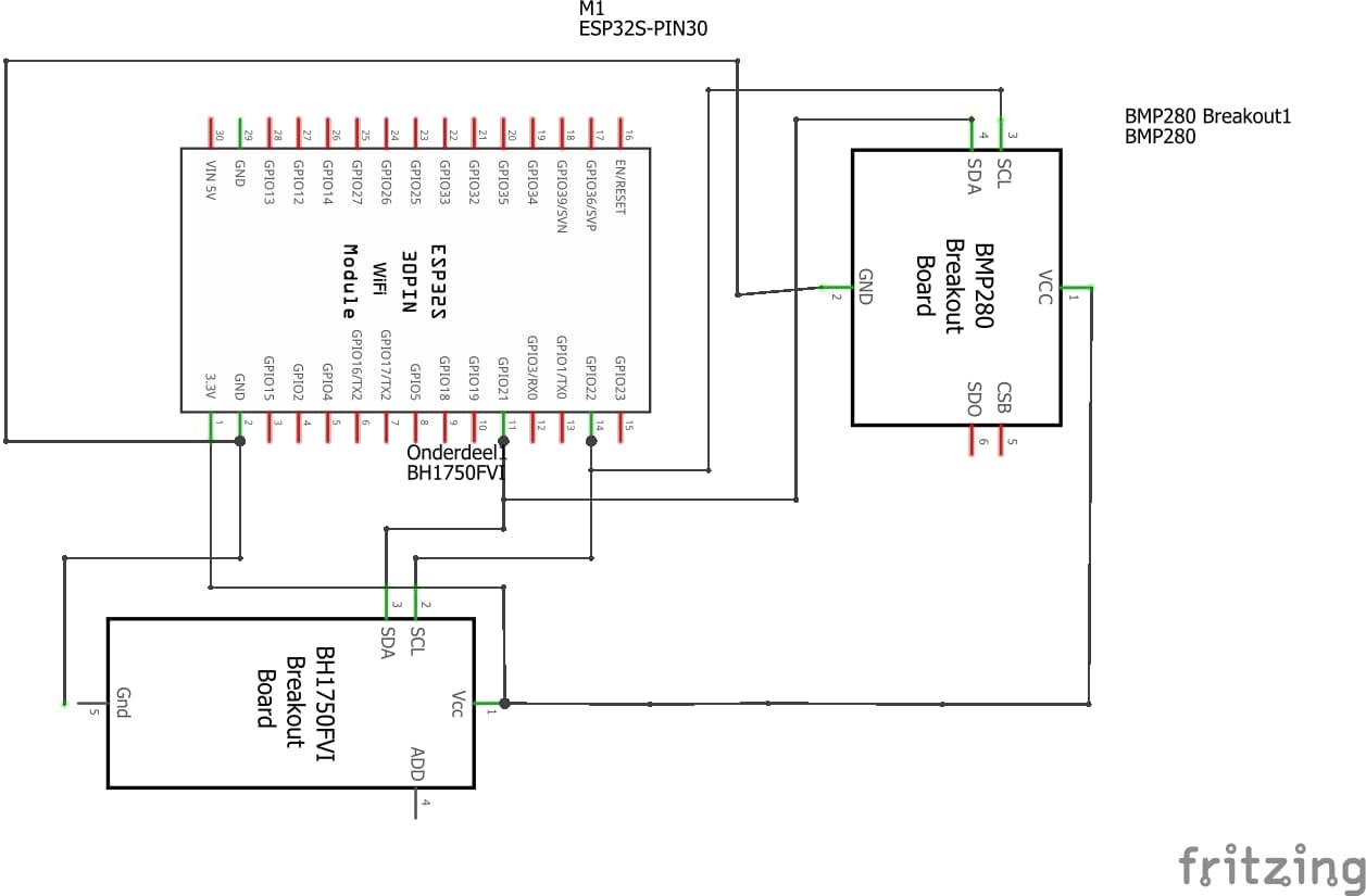 Breadboard opstelling van het weerstation
